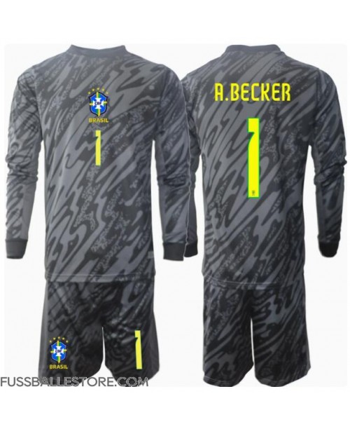 Günstige Brasilien Alisson Becker #1 Torwart Auswärts Trikotsatzt Kinder Copa America 2024 Langarm (+ Kurze Hosen)